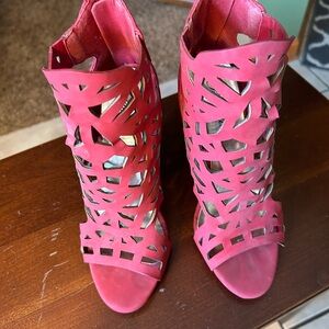 Women's Red Cutout Heeled Sandals